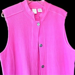Vintage Waffle Textured Vest Women’s size Medium- Barbie Pink- Full Button Front